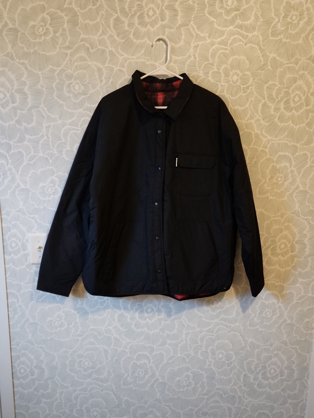 Columbia Black Lightweight Jacket with Red Plaid Lining